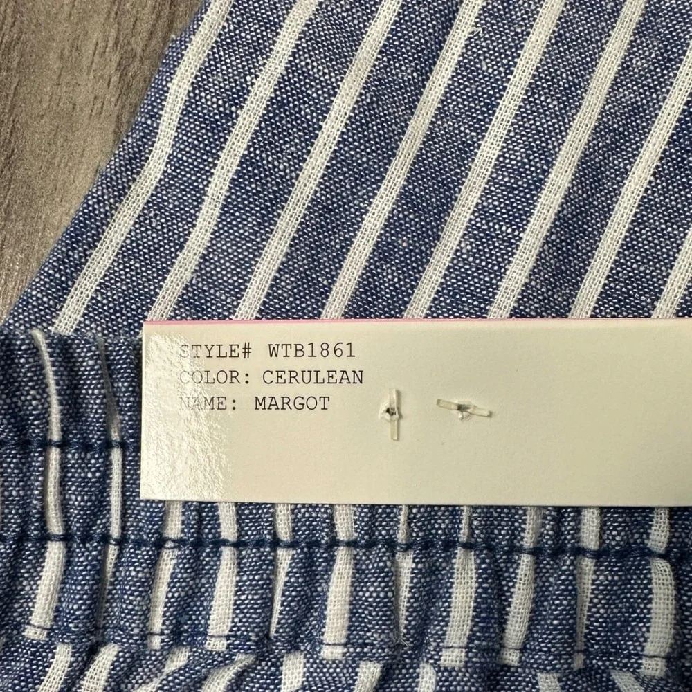 Beachlunchlounge Margot Striped Wide Leg Crop Pants Blue White Size Small NEW